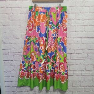 Zoey & Leelo Tiered Maxi Skirt XL Bright Boho Floral Cottage Festival Gypsy‎